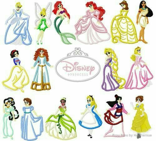 disney princess embroidery applique designs for dress up clothes, clothing and other items