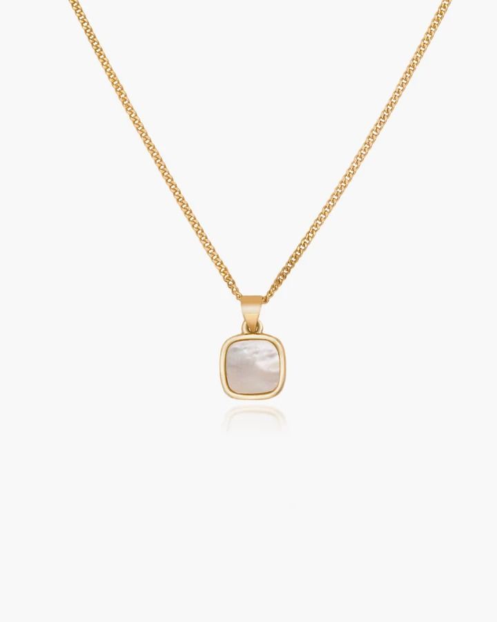 Featuring a beautiful a mother of pearl square pendant necklace made in 18k gold fill. Tarnish-resistant, showerproof, and safe for sensitive skin. Mother Of Pearl Pendant Necklace, Elegant Square Gold Jewelry, Elegant Rectangular Pearl Pendant Necklace, Elegant White Necklace With Rectangular Pendant, Elegant White Rectangular Pendant Necklace, Formal Square Pendant Clavicle Necklace, Elegant White Rectangular Necklace, Elegant White Rectangular Jewelry, Elegant Square Pendant Jewelry