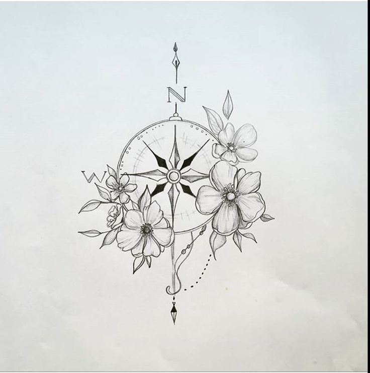 a drawing of a clock with flowers on it