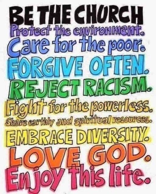 a colorful poster with the words be the church, protect the environment and care for the poor