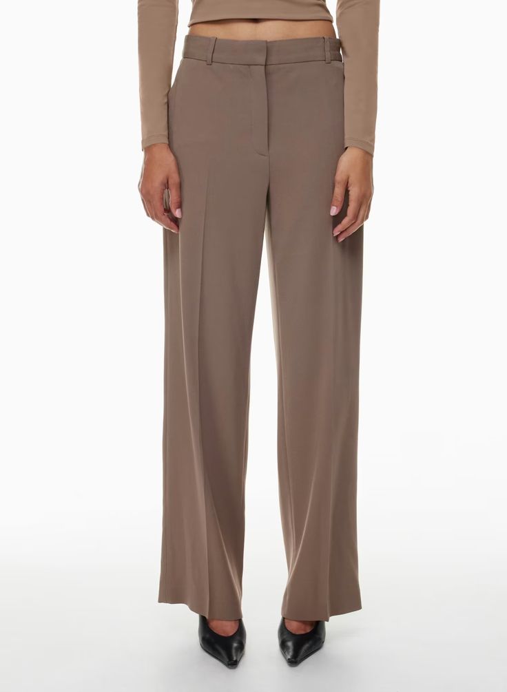 AGENCY PANT | Aritzia Timeless Wide-leg Dress Pants For Business Casual, Tailored Timeless Wide Leg Dress Pants, Tailored Wide Leg Dress Pants, Timeless Wide Leg Dress Pants For Office, Timeless Fitted Wide-leg Dress Pants, Elegant Wide Leg Dress Pants With Concealed Placket, Modern Tailored Wide Leg Pants With Pressed Crease, Tailored Timeless Wide-leg Dress Pants, Luxury Fitted Wide Leg Pants