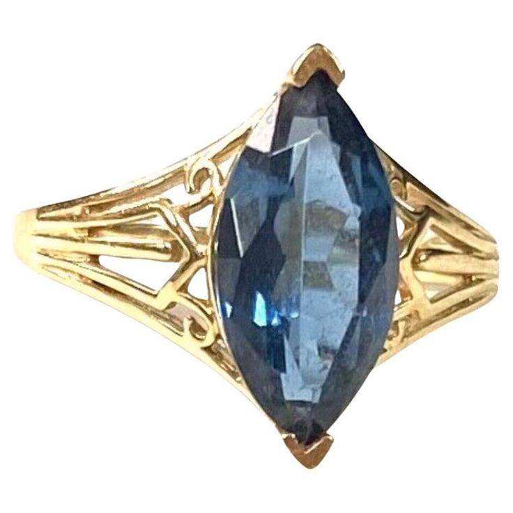 Luxury Marquise Sapphire Ring In Yellow Gold, Formal Marquise-cut Blue Topaz Ring, Blue Marquise Topaz Ring, Marquise Blue Ring In 14k Gold, Blue Marquise 14k Gold Ring, Marquise Blue Topaz Ring, Yellow Gold Ring, 3 Carat, Blue Topaz Ring