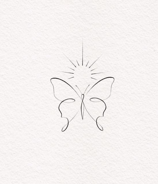 a drawing of a butterfly with the sun shining down on it's back side