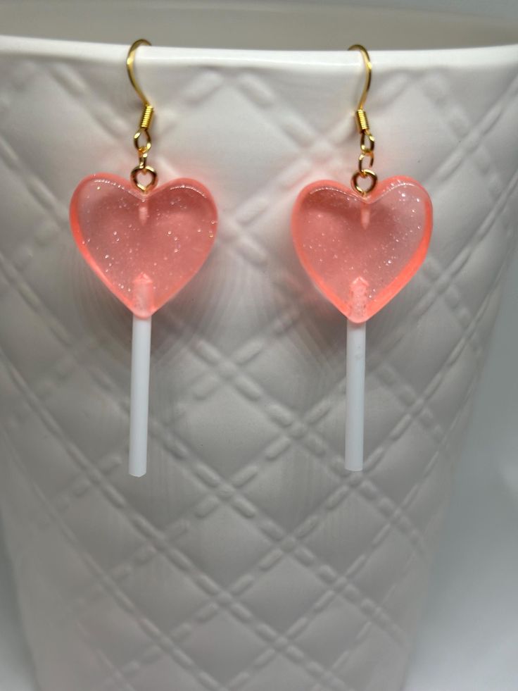 Heart Lollipop Earrings 18K Gold Plated Earring Hooks Star Lollipop Earrings Stainless Steel Earring Hooks Lollipops are 4.8cm x 1.8cm Cute Round Earrings For Party, Cute Round Party Earrings, Trendy Round Earrings For Valentine's Day, Trendy Round Valentine's Day Earrings, Sweet Drop Earrings For Party, Birthday Drop Earrings For Pierced Ears, Pierced Drop Earrings For Birthday, Sweet Style Drop Earrings For Party, Sweet Dangle Heart Earrings For Gifts