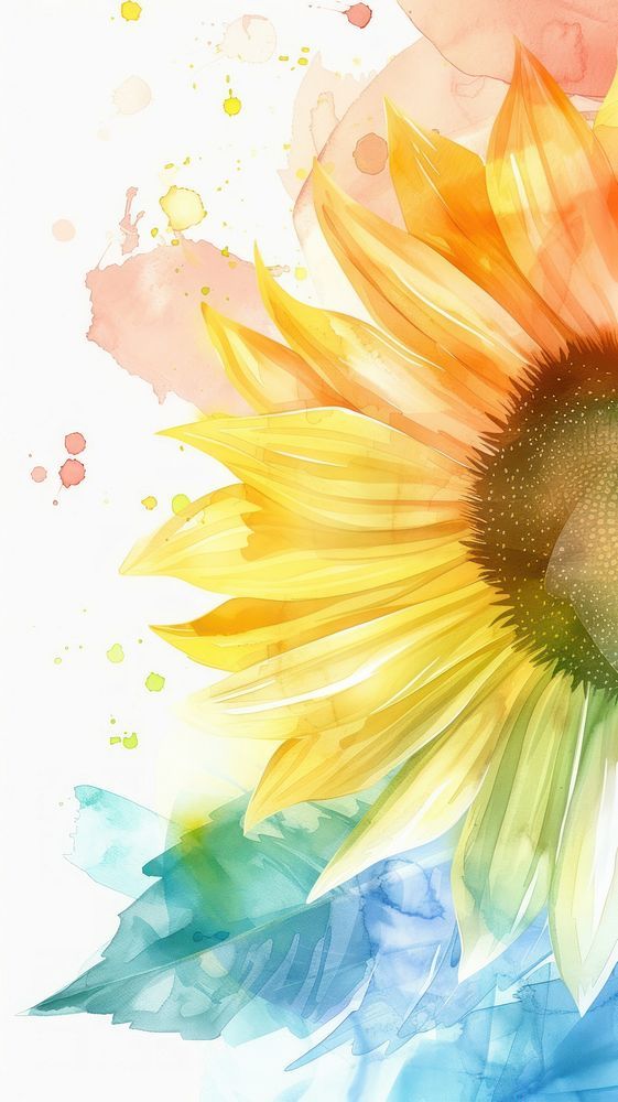 a painting of a yellow sunflower with watercolors on it's petals