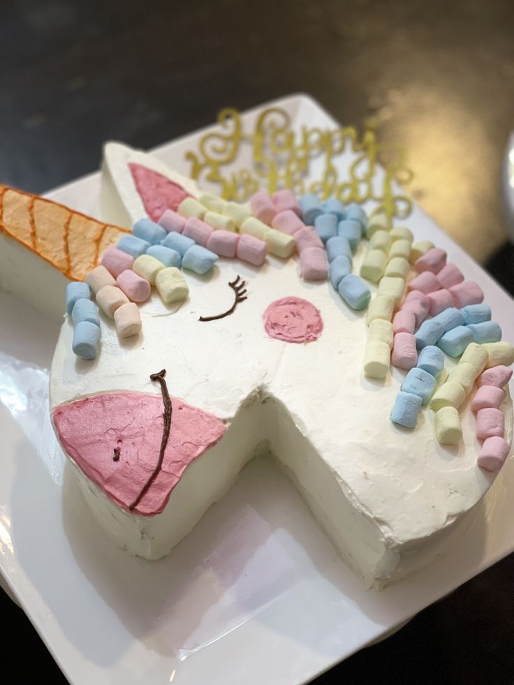 a cake shaped like a unicorn on a plate