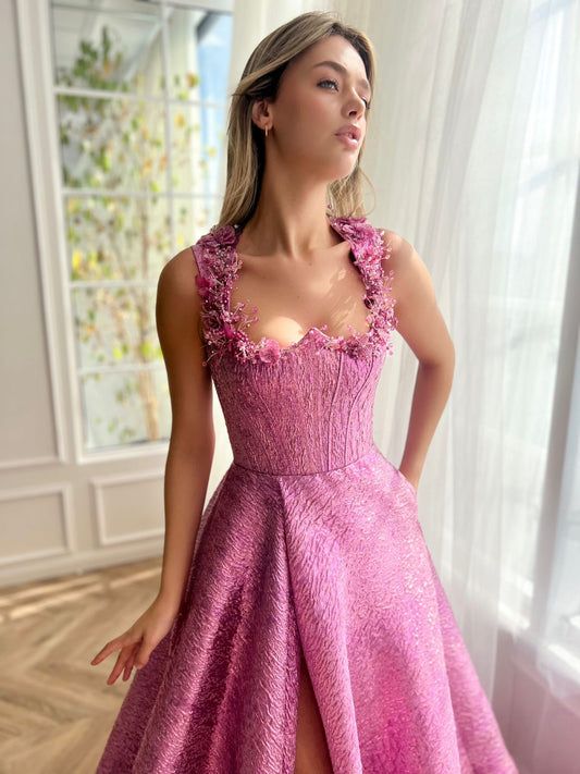 Garden Gown, Pink Long Prom Dress, Wildflowers Garden, Brocade Gown, Prom Dress With Pockets, Lavender Gown, Teuta Matoshi, Homecoming Formal Dresses, Prom Dresses Long Pink