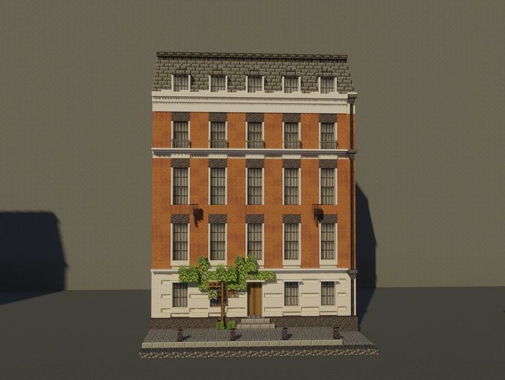 an image of a model of a building with trees on the front and side of it