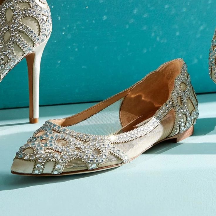 a pair of wedding shoes with high heels