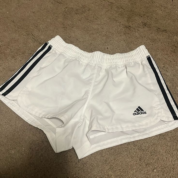 Nwot Adidas Shorts. Comfy. Athletic. Perfect Condition. Size Xs White Stretch Shorts With Three Stripes, White Three Stripes Athletic Shorts For Sports, White Three Stripes Athletic Shorts, Adidas Sporty White Athletic Shorts, White Three-stripe Sports Shorts, White Adidas Sports Shorts, White Athleisure Shorts With Three Stripes, White Stretch Bottoms With Three Stripes, White Shorts With Three Stripes