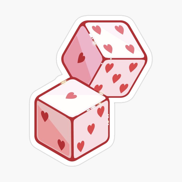 two pink dices with hearts on them sticker is shown in red and white