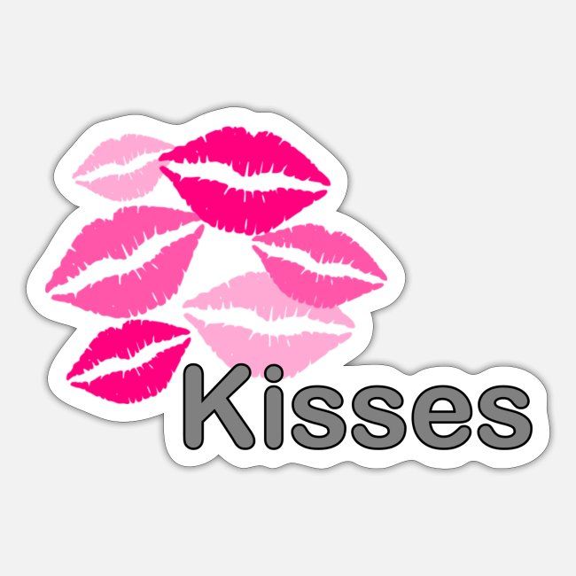 kiss lips sticker with the word kisses written in black and pink on white background