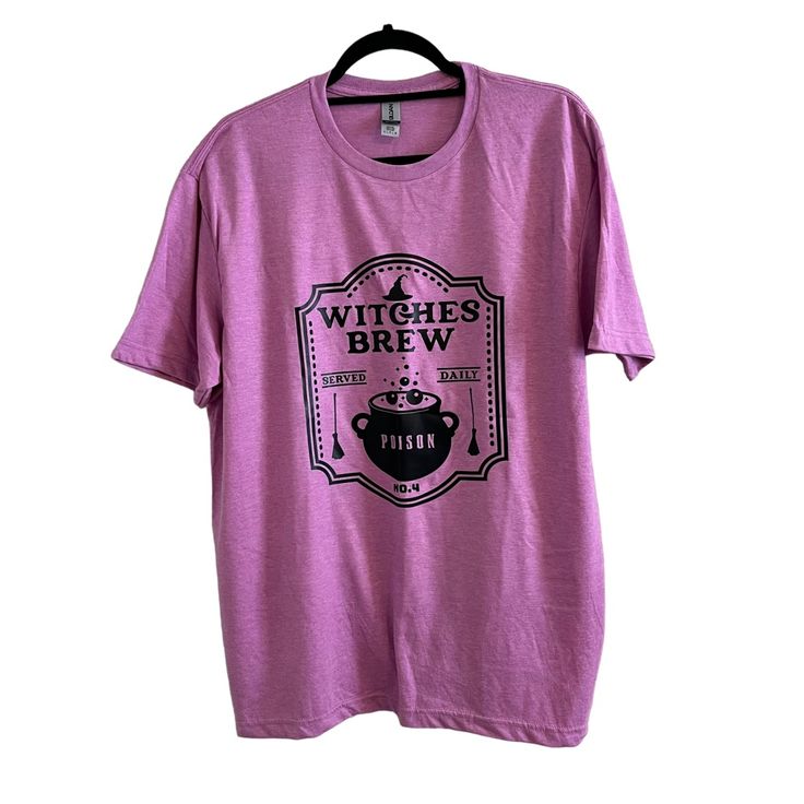 New Without Tags Homemade Witches Brew Poison Pinkish Purple Tshirt Sz L Heather Crew Neck Top With Graphic Print, Purple Cotton T-shirt With Screen Print, Purple Screen Print Shirt With Relaxed Fit, Purple Relaxed Fit Screen Print Shirt, Purple Relaxed Fit Graphic Tee, Purple Crew Neck Top With Letter Print, Purple Letter Print Crew Neck Top, Purple Screen Print Short Sleeve Top, Purple Cotton Graphic Tee Shirt