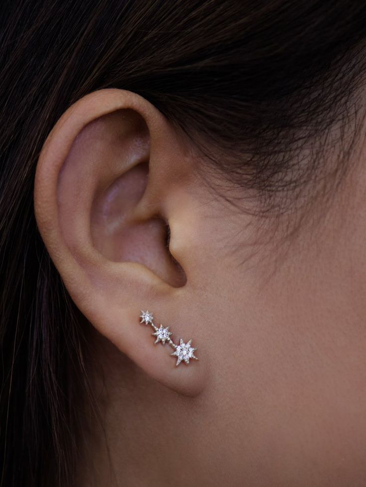 Piercing Party, Ear Crawlers, The North Star, Climber Earrings, North Star, White Sapphire, Ear Studs, White Diamond, Evening Wear