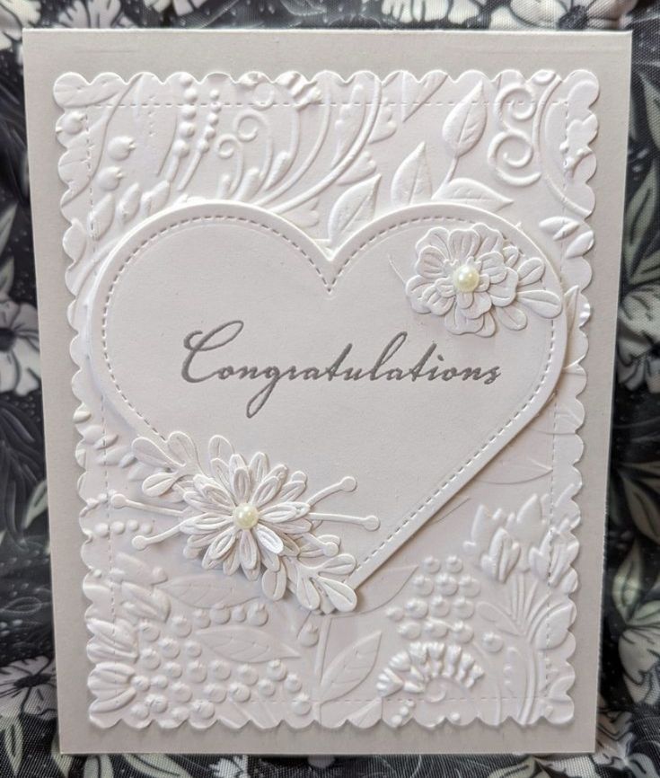 congratulations card with flowers and hearts on it