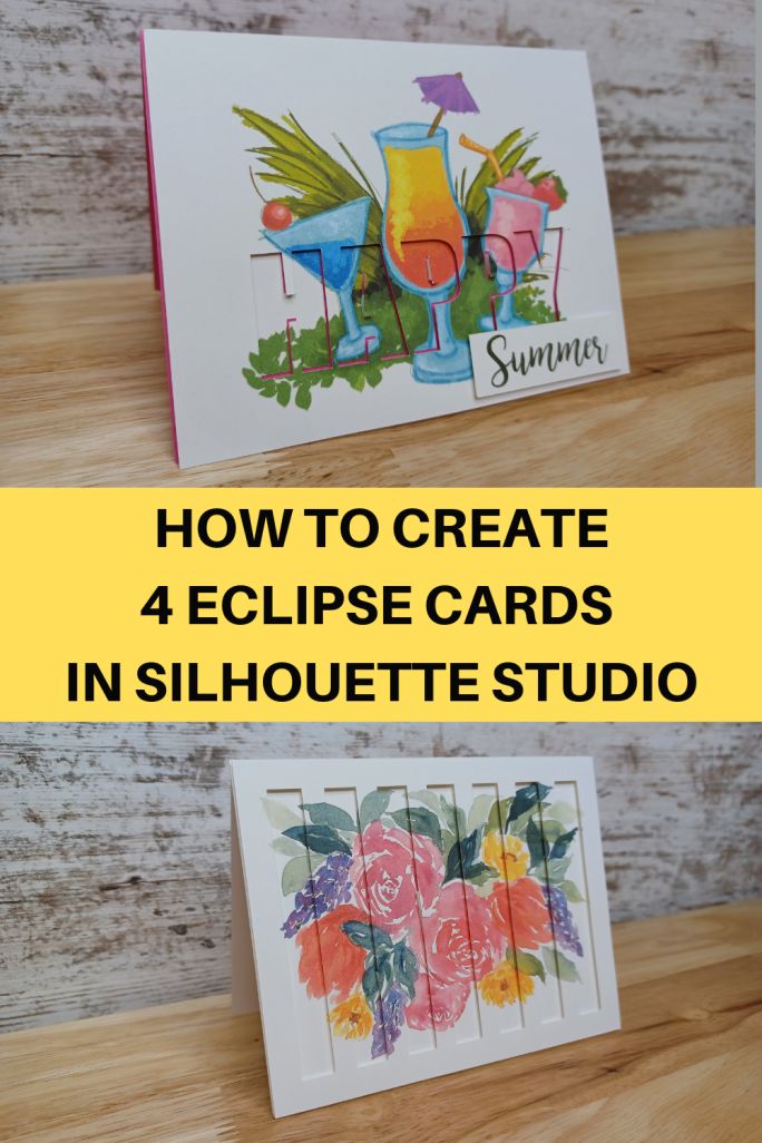 three cards with the words how to create 4 eclipse cards in silhouette studio on them