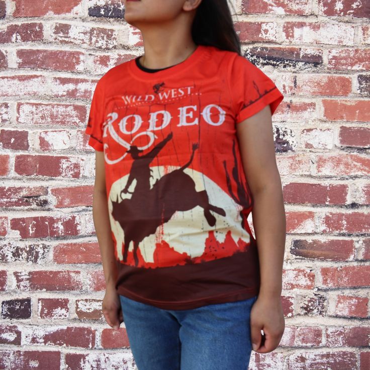 ST-617_OR Bull Graphic, Rodeo Shirts, Horse Rider, The Horse, Horse Lover, Wild West, Rodeo, Womens Clothing Tops, Crew Neckline