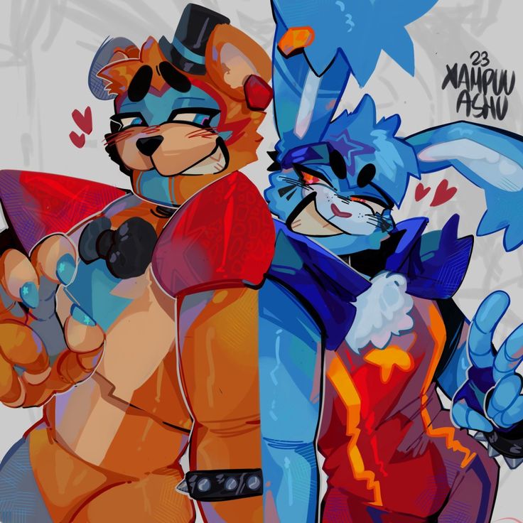 Art by @//Xampu_Ashuu_01 on twitter Glamrock Freddy X Glamrock Bonnie, Bonnie And Freddy, Freddy X Bonnie, Glamrock Bonnie, Fnaf Photos, Fnaf Ships, Fnaf 9, Fnaf Freddy, Glamrock Freddy