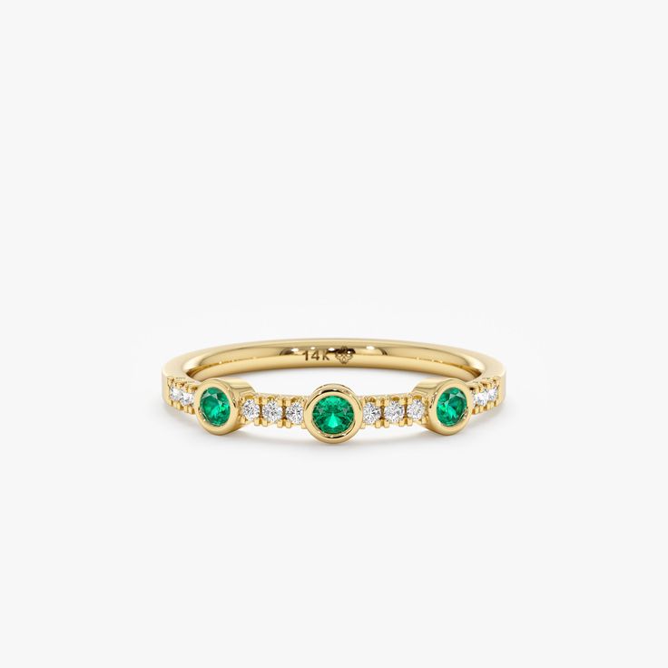 Handmade Solid Gold Natural Emerald and Diamond Garland Ring Garland Ring, Diamond Ring Round, Emerald Band, Emerald And Diamond Ring, Handmade Fine Jewelry, Jewels Rings, Beautiful Gift Wrapping, Ring Ideas, Initial Jewelry