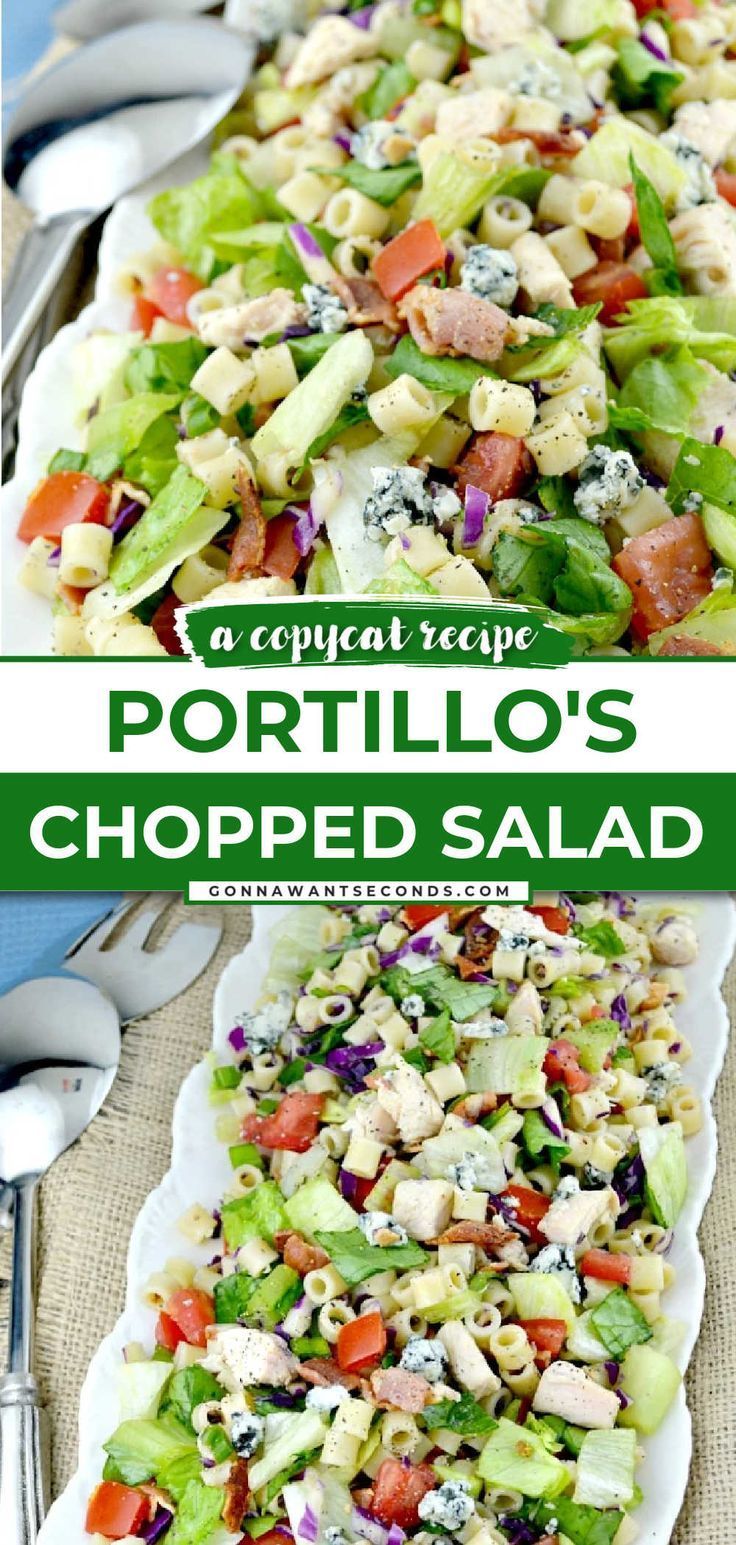 two plates filled with chopped salad on top of each other and the title in the middle