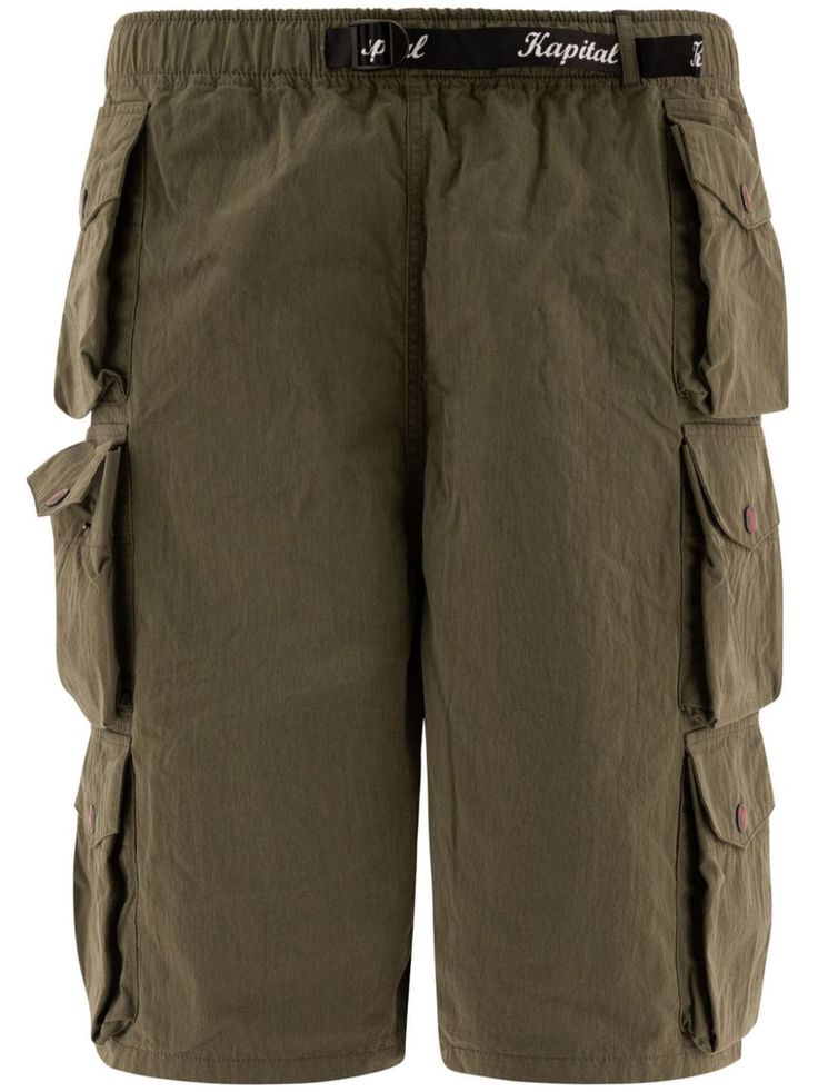 khaki elasticated waistband cotton blend logo-print strap multiple cargo pockets rear zip-fastening pocket Wing Boots, Sporty Watch, Conscious Man, نظارات شمسية, Rugged Style, Style Shorts, Mens Cargo, Cargo Shorts Men, Twill Shorts