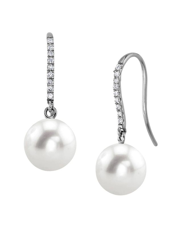 Freshwater Pearl & Diamond Margot Earrings Formal Diamond White Pearl Earrings With Diamond Accents, Elegant Round Cut Bridal Earrings For Formal Occasions, Akoya Pearl Diamond Earrings With Diamond Accents For Evening, Elegant Pearl Earrings With Prong Setting For Evening, Elegant Pearl Earrings With Diamond Accents For Anniversary, Timeless Brilliant Cut Pearl Earrings For Formal Occasions, Classic Pearl Drop Round Cut Earrings, Classic Pearl Diamond Earrings, Classic Round Pearl Diamond Earrings