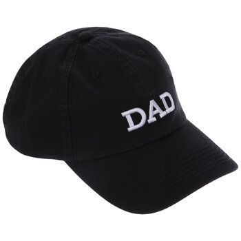 Celebrate parenthood with accessories like the Dad Baseball Cap added to your wardrobe. This black fabric hat features white embroidered letters across the front. Wear this adjustable cap as you take your children to their activities or as you complete tasks around the home to show everyone who's got this whole thing covered! Details: 	 Size: One Size Fits Most 	 Content: 100% Cotton 	 Care: Hand Wash, Cold; Non-Chlorine Bleach Only; Dry Flat Black Dad Hat With Letter Print And Curved Bill, Adjustable Dad Hat With Letter Print, Casual Dad Hat With Curved Brim For Father's Day, Adjustable Letter Print Snapback Dad Hat, Father's Day Casual Baseball Cap With Curved Bill, Adjustable Cotton Dad Hat For Father's Day, One Size Fits Most Dad Hat For Father's Day, Casual Curved Bill Baseball Cap For Father's Day, Casual Letter Print Hat For Father's Day