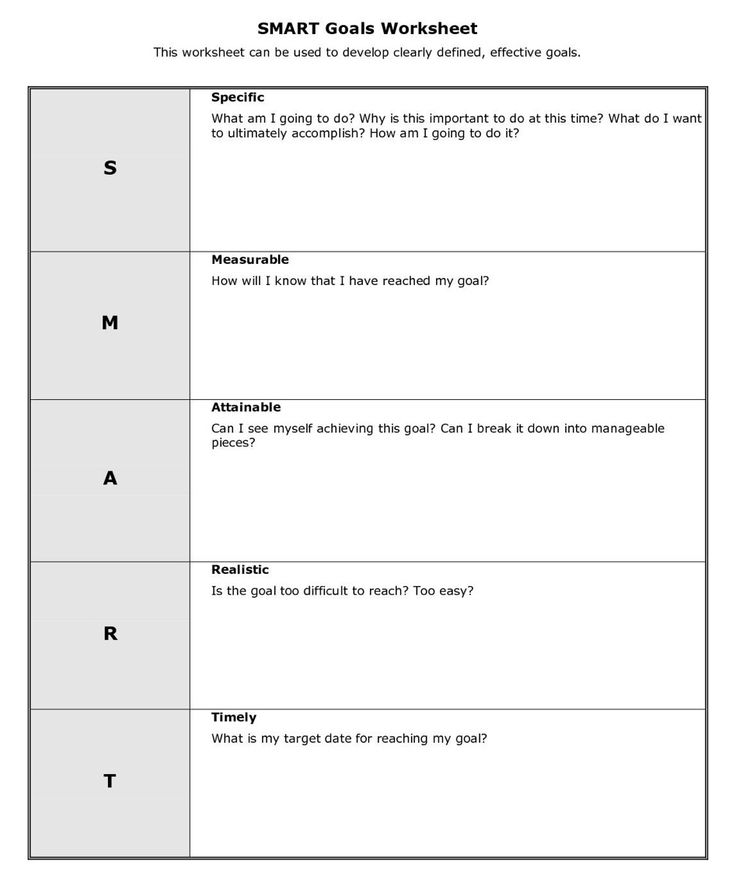 the worksheet for smart goal worksheet, which includes two different tasks