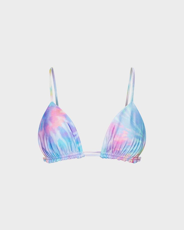 The Elara Triangle Bikini Top is every girls dream, each cup has been enhanced with a double panel string to give you the support no other triangle top has ever offered. Alongside an adjustable shoulder strap, instead of the traditional neck tie. Embellished with our beautiful custom Heart shape stoppers. Color: Tye Dye / Mint Reversible • 82% Nylon, 18% Lycra.• Hand wash in cold water with soap after each use.• Lay flat in the shade to dry.• Do not twist or “wring out” to dry.• Heavily chlorina Festival Triangle Swimwear With Adjustable Straps, Triangle Swimwear With Adjustable Straps, Triangle Swimwear With Adjustable Straps For Festivals, Adjustable Triangle Swimwear For Festival, Festival Triangle Swimwear Bra Friendly, Festival Triangle Swimwear, Multicolor Triangle Swimwear For Sunbathing, Triangle Top, Girls Dream