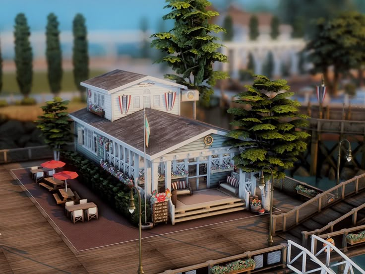 Sims 4 Seafood Restaurant, Sims 4 Brindleton Bay Restaurant, Ts4 Restaurant, Sims Restaurant, Sims 4 Brindleton Bay, Sims 4 Restaurant, Sims Lots, House Sims 4, Sims 4 Save File