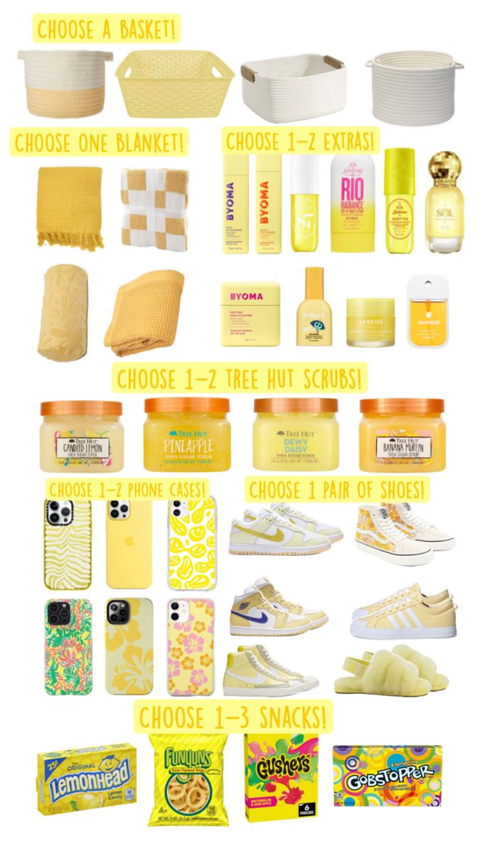 various types of shoes and other items that are labeled in yellow