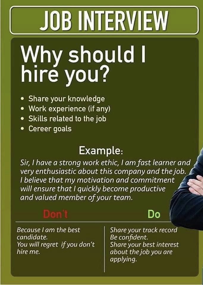 a job interview poster with an image of a man in business attire and his arms crossed