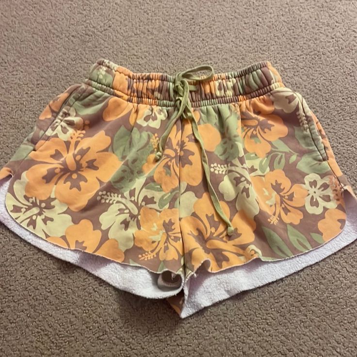 Target Pj Shorts Hawaiian Flower Print Never Worn Floral Print Beach Loungewear Bottoms, Comfortable Beach Pajama Shorts For Spring, Comfortable Beach-style Pajama Shorts For Spring, Tropical Cotton Bottoms For Beach Season, Spring Beach Shorts In Brown, Casual Beige Swimwear For Beach Season, Comfortable Brown Bottoms For Summer, Comfortable Brown Summer Bottoms, Beachy Bottoms With Floral Print For Beach Season