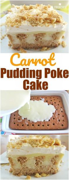 a cake that is sitting on top of a plate with the words canno pudding poke cake