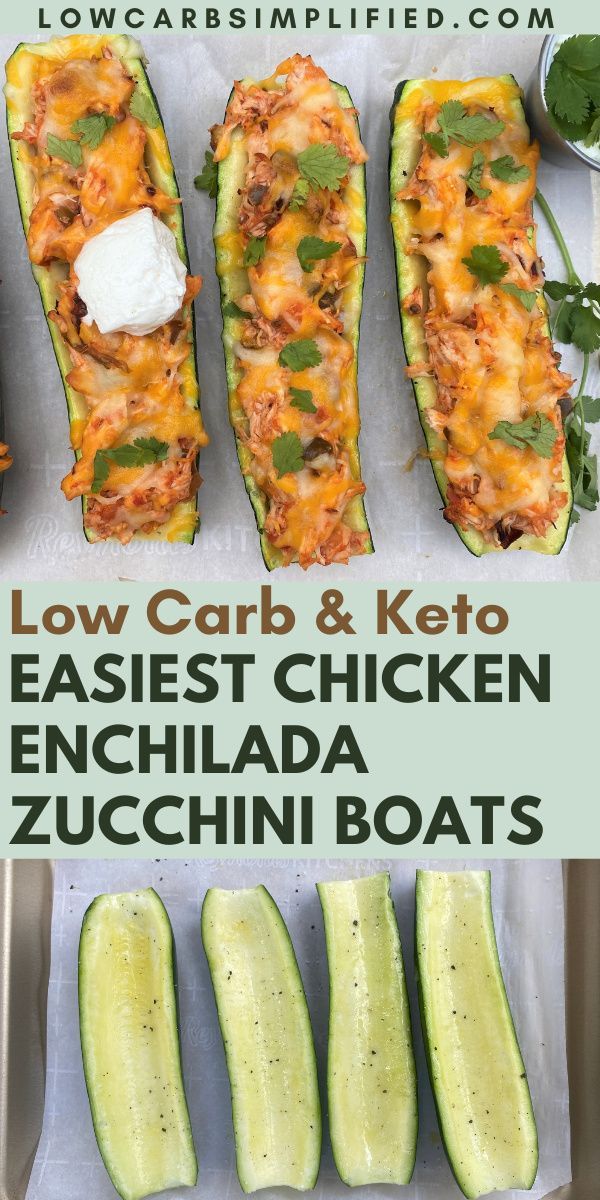 low carb and keto easy chicken enchilada zucchini boats