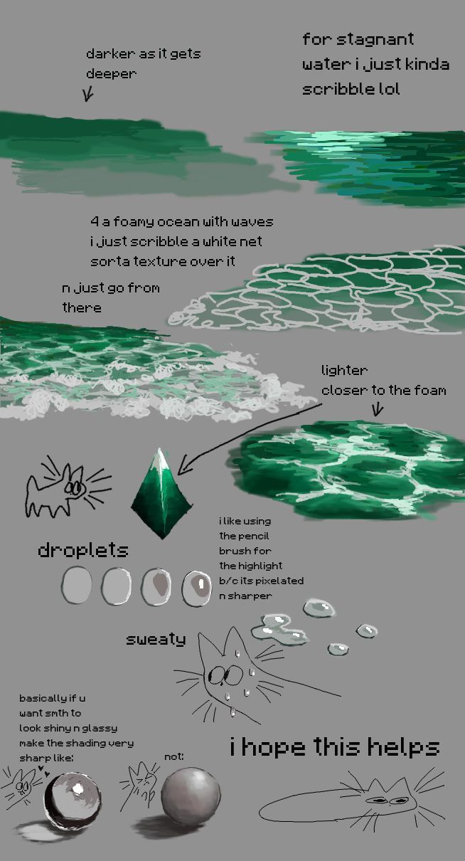 an info sheet showing how to paint the ocean with green and white colors, as well as