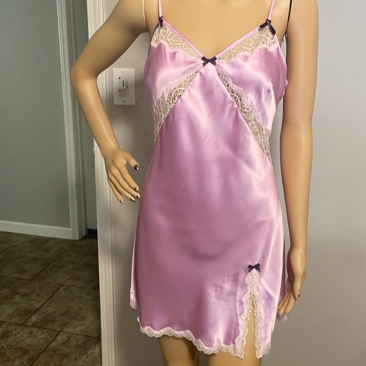 Nwt Size Medium Shows Some Marks In The Front Of The Lingerie. Haven’t Washed It Because It’s New With Tags. 100% Polyester. Color Is A Pinkish Purple Lilac T-@ Purple Lingerie Dress, Purple Lingerie, Victoria Secret Lingerie, Lingerie Dress, Satin Slip, Purple Lilac, Satin Slip Dress, Sleepwear Women, Victoria’s Secret