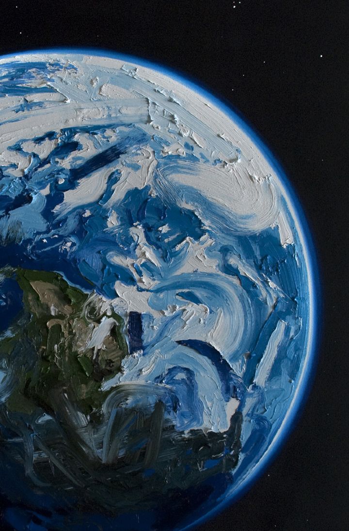 the earth is covered in blue and white paint