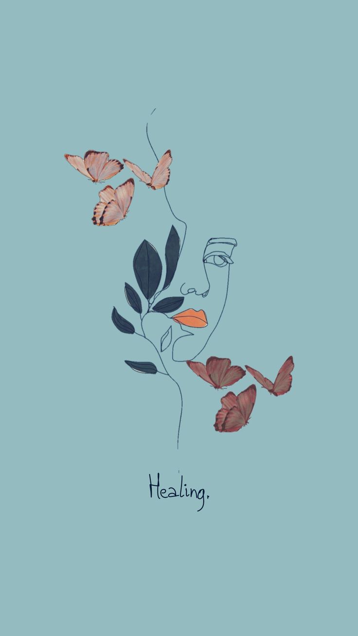 a woman's face with butterflies flying around her and the words, healing