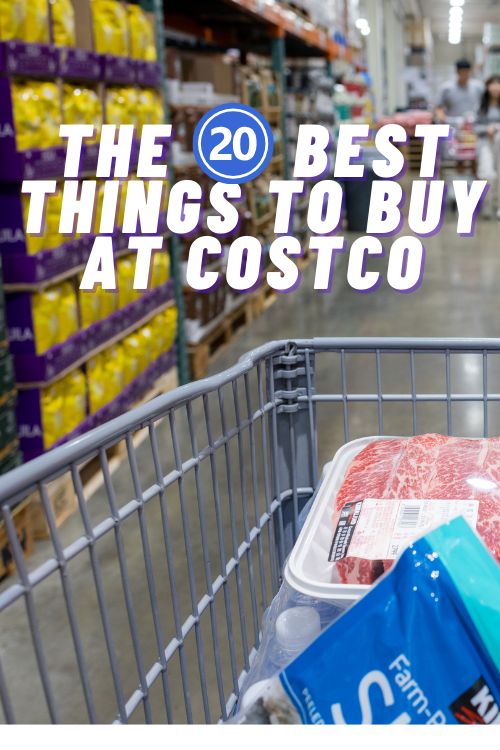 the best things to buy at costco are in this shopping cart and it's packed