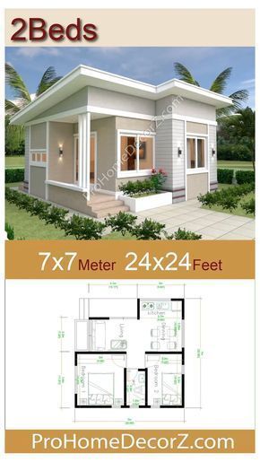 two bedroom house plan with floor plans and measurements for each room in the same home