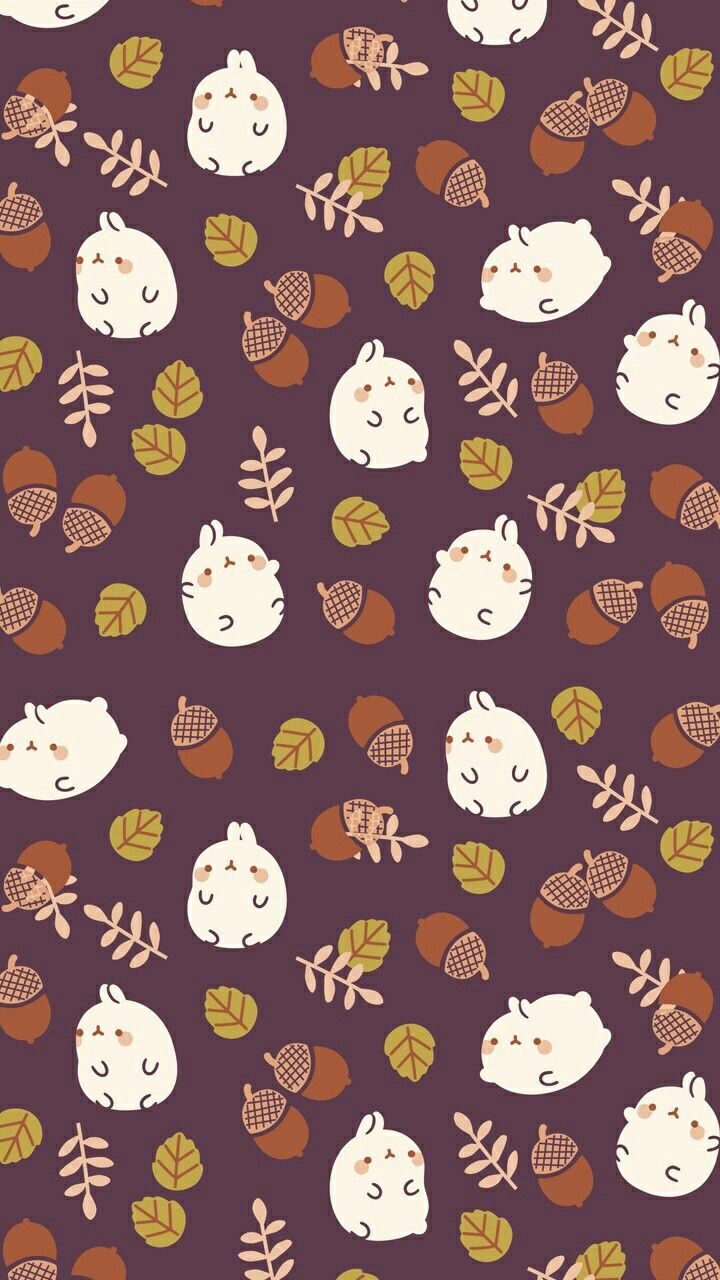 an animal themed wallpaper with leaves and bears on it's purple background,