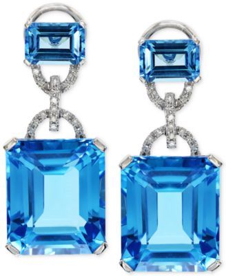 EFFY® Blue Topaz (28-1/5 ct. t.w.) and Diamond (1/8 ct. t.w.) Earrings in 14k White Gold | macys.com Ear Stack, Effy Jewelry, Leverback Earrings, White Gold Earrings, White Gold Jewelry, Kitsch, Yorkie, Blue Topaz, Diamond Jewelry