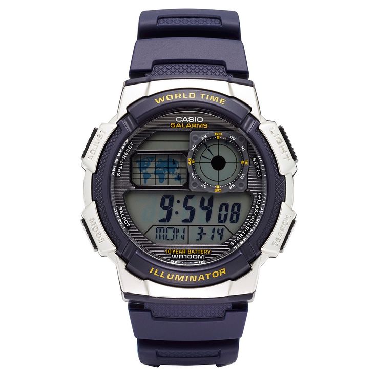 Casio Men's World Time Watch - Blue (AE1000W-2AVCF) Digital Sports Watches, Blue Watches, Modern Watches, Hand Watch, Mans World, Multi Tasking, Sport Watches, Casio Watch, Black Watch