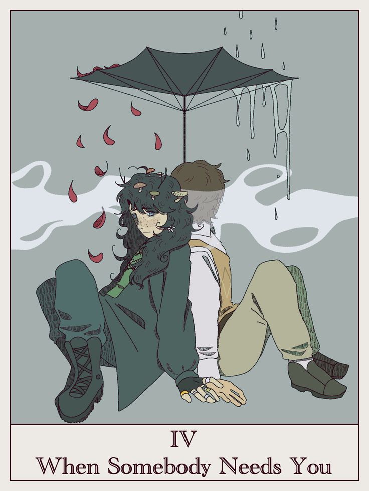 two people sitting under an umbrella with the caption i've somebody needs you