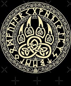 an image of a celtic symbol with letters and numbers in the center on a black background