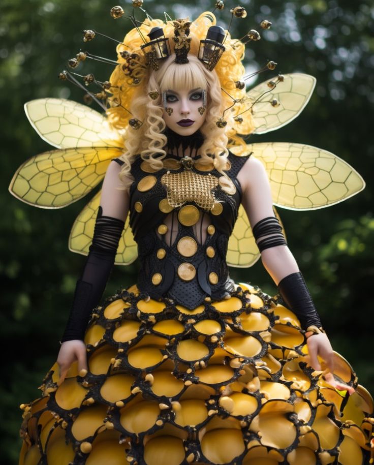 a woman dressed in a costume made out of eggs