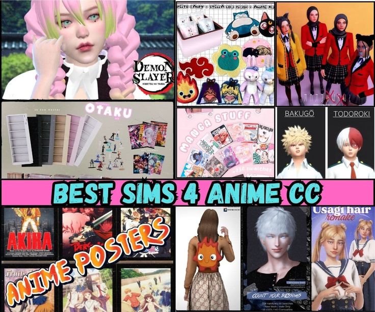 the collage shows many different anime characters and their name is best sims 4 anime cc