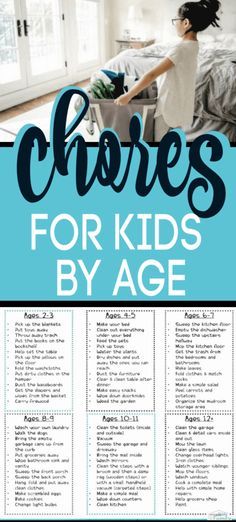 a poster with the words chores for kids by age in blue and black on it