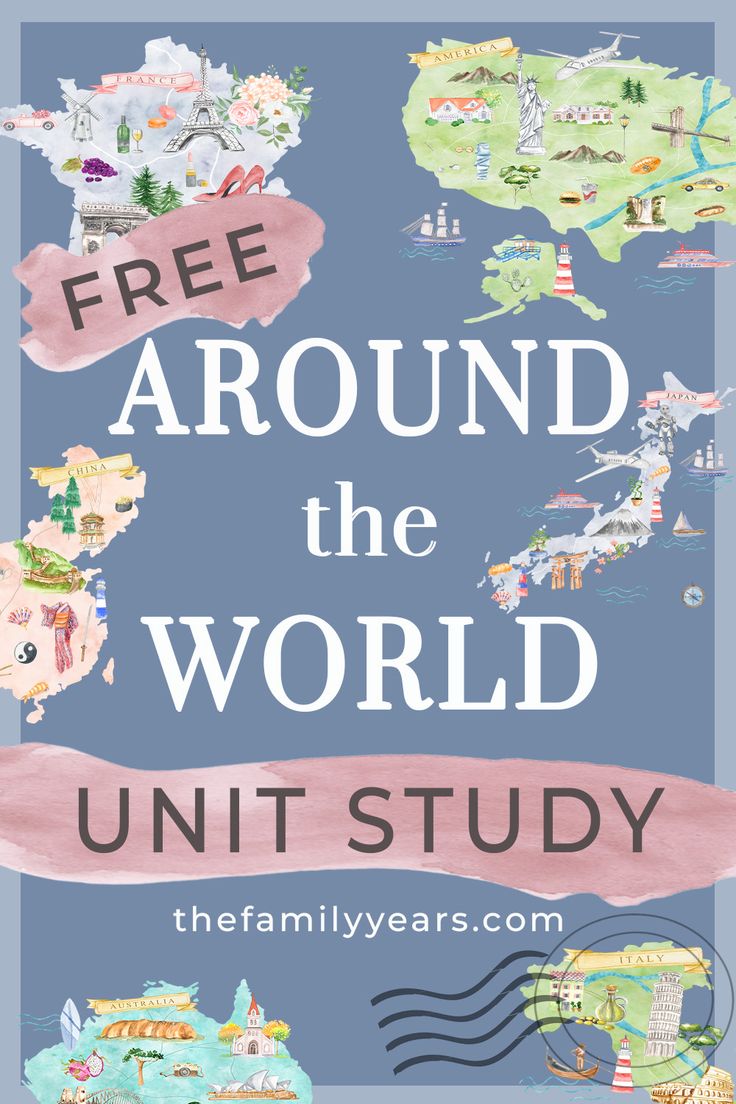 an illustrated map with the words free around the world in pink and blue on it